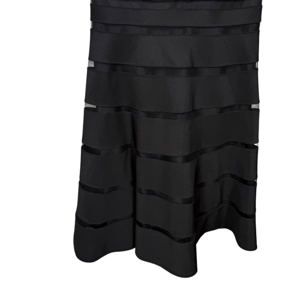 White House Black Market Dress Size 6 Black Striped A Line Mesh Bandage Classy - Picture 7 of 9